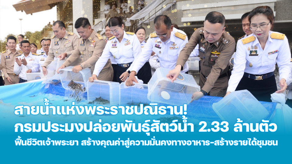 สายน้ำแห่งพระราชปณิธาน! กรมประมงปล่อยพันธุ์สัตว์น้ำ 2.33 ล้านตัว ฟื้นชีวิตเจ้าพระยา