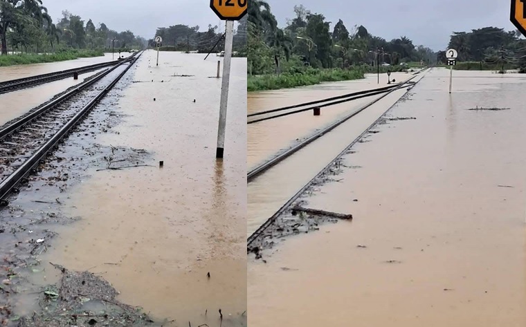 รถไฟสายใต้งดวิ่งขบวนระยะไกลปลายทางกรุงเทพฯ จากเหตุน้ำท่วมเส้นทางช่วงสถานีสวี-สถานีวิสัยจังหวัดชุมพร