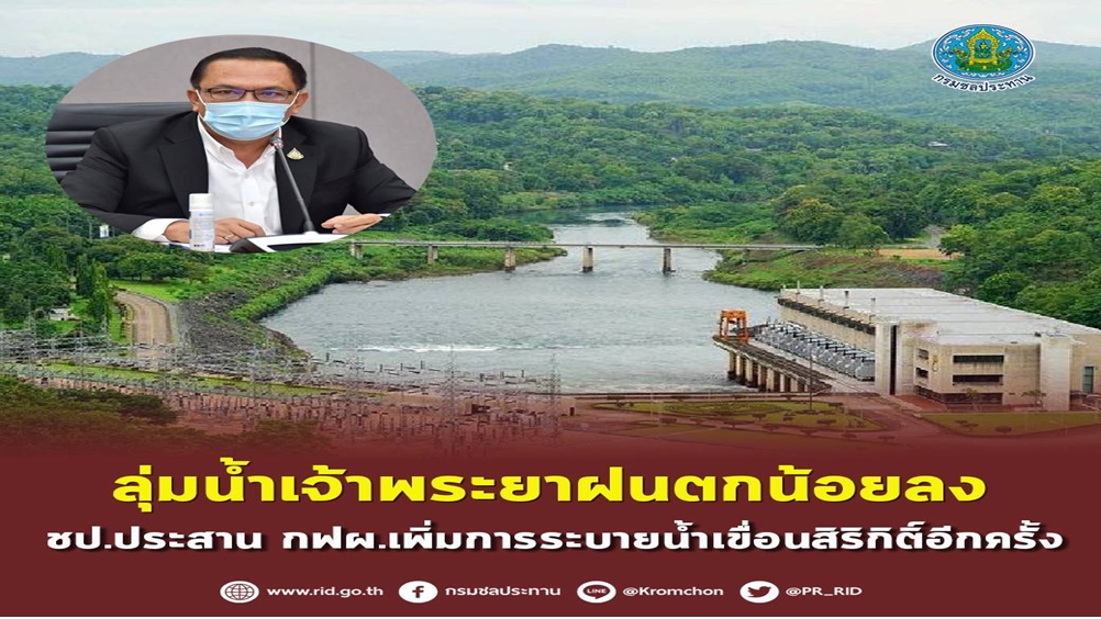 ลุ่มน้ำเจ้าพระยาฝนตกน้อยลง!! ชป. เร่งประสาน กฟผ.เพิ่มระบายน้ำเขื่อนสิริกิติ์อีกครั้ง 