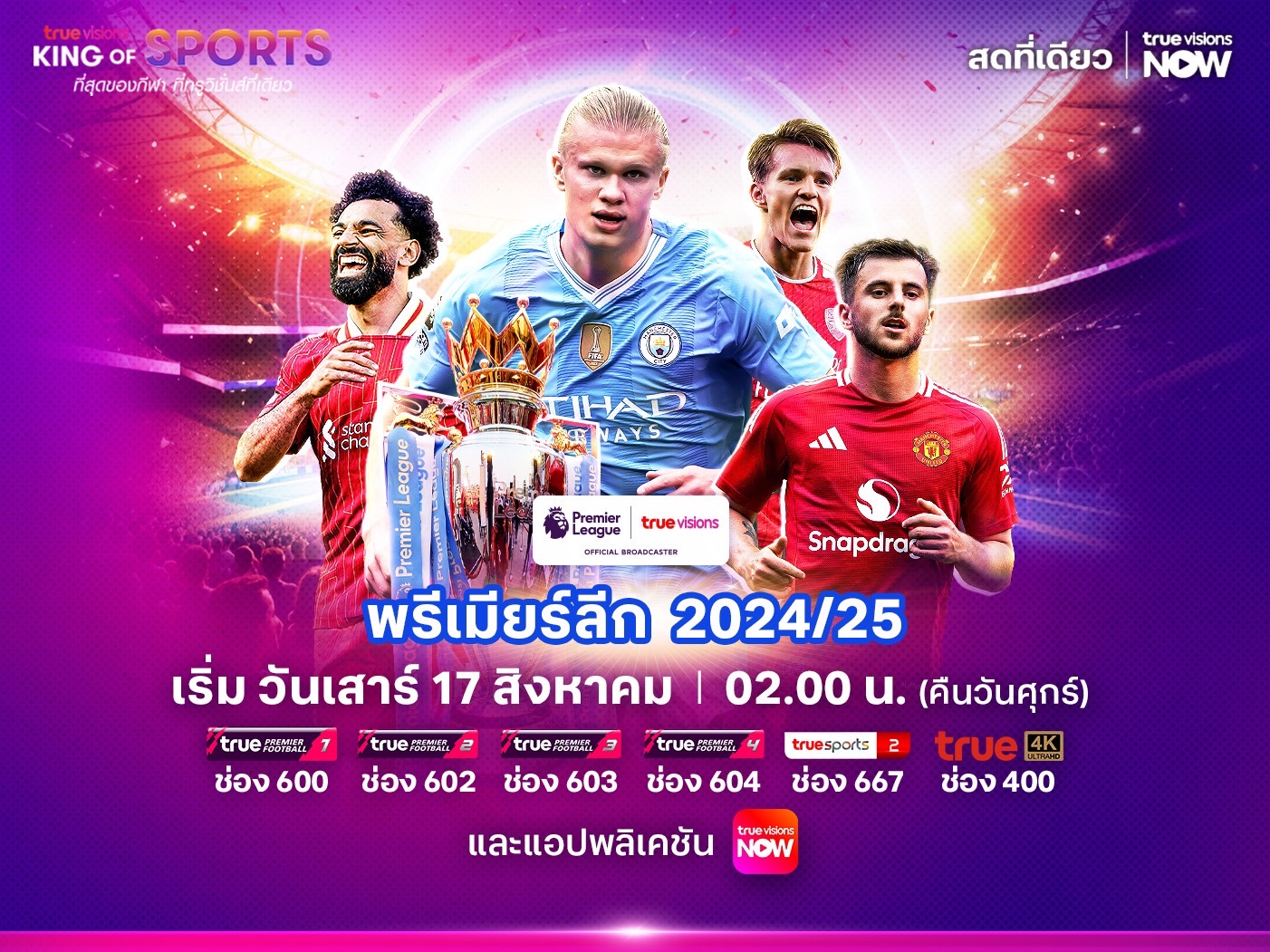 เปิดซีซัน "แมนยู" ปะทะ "ฟูแล่ม" ศึกพรีเมียร์ลีก 2024/25 "ทรูวิชั่นส์" ถ่ายสด 17 ส.ค.นี้