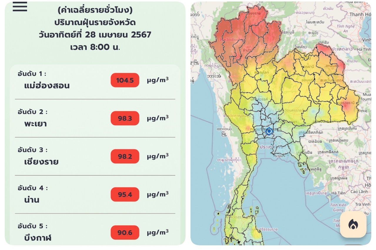 PM 2.5 เช้านี้พบ 10 จังหวัดโซนเหนือ-อีสาน ค่าฝุ่นมีผลกระทบต่อสุขภาพ ส่วนพื้นที่ กทม. คุณภาพอากาศดีต่อเนื่องทุกเขต