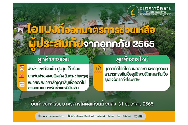 ไอแบงก์คลายพิษน้ำท่วม ออกมาตรการพักหนี้นาน 6 เดือน-ขยายเวลาจ่ายหนี้-รายใหม่มีสินเชื่อพิเศษ