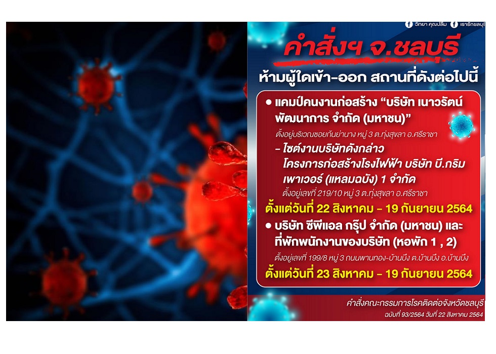 โควิดชลบุรีปิด 2 แคมป์ก่อสร้างศรีราชา และหนึ่งบริษัทที่บ้านบึง