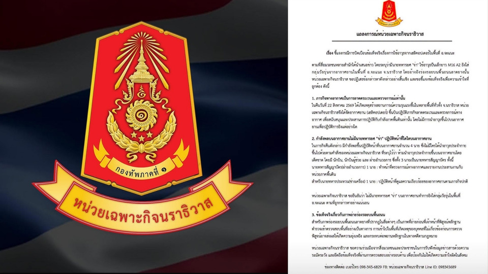 ฉก.นราธิวาส แจงชัด! ไม่มีทหารยศ “จ่า” บน ฮ. ยืนยัน 4 นายขึ้นปฏิบัติภารกิจ-ไม่มีอาวุธติดตัว