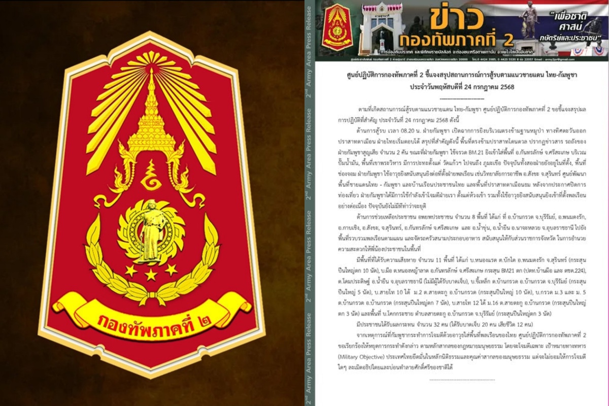กองทัพภาคที่ 2 สรุปการสู้รบกับทหารกัมพูชาหลังทหารไทยถูกโจมตีต้องตอบโต้