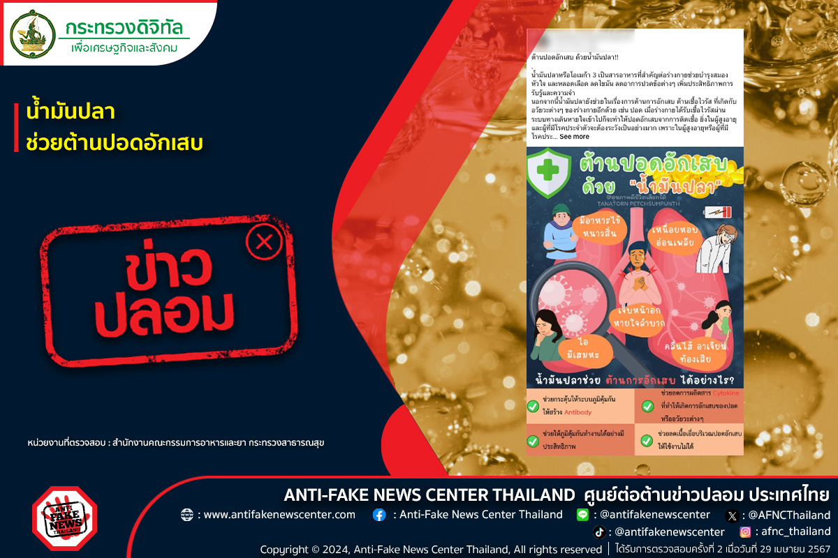 ข่าวปลอม! น้ำมันปลาช่วยต้านปอดอักเสบ