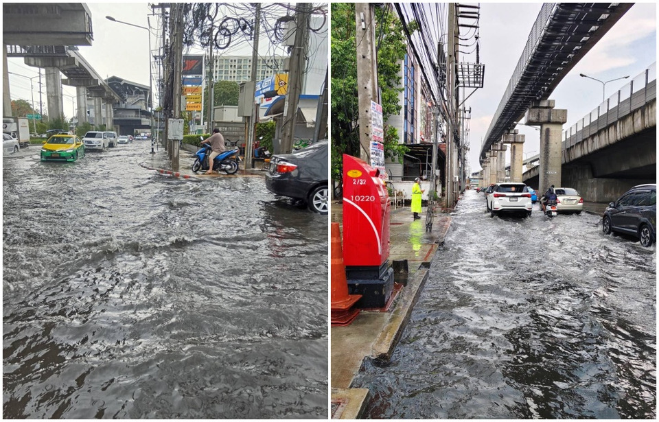 เลี่ยงได้เลี่ยง! "รามอินทรา" อ่วม น้ำท่วมขังสูง 15 ซม. หน้าซอย 5 รถติดหนึบ เจ้าหน้าที่เร่งระบายด่วน