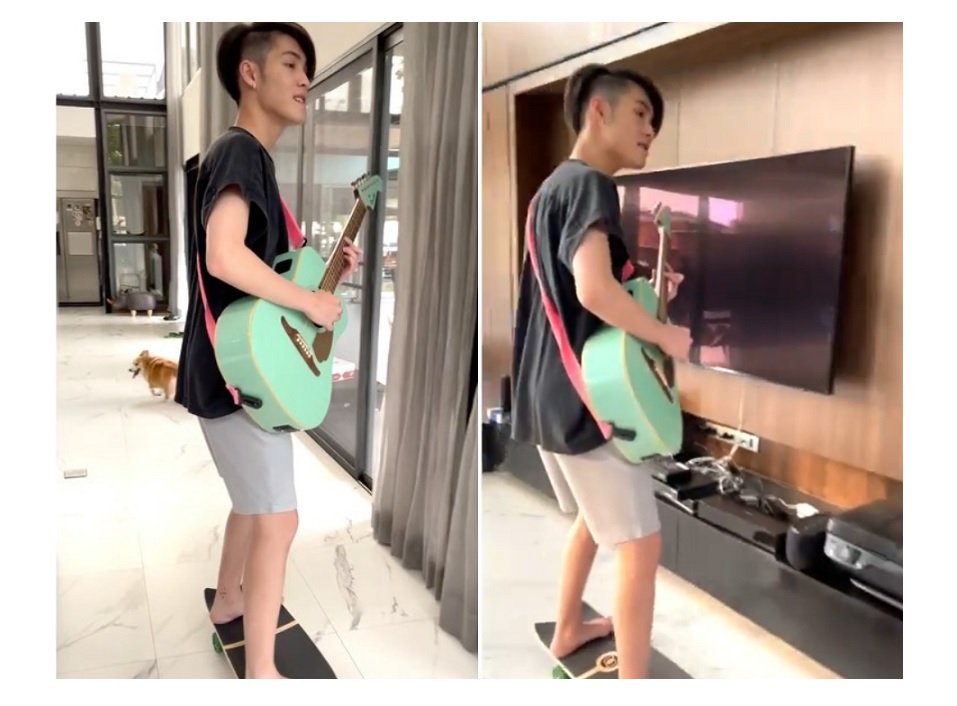 'เจ้านาย'โชว์เล่นกีตาร์-ร้องเพลงบนเซิร์ฟสเก็ตอย่างพริ้ว