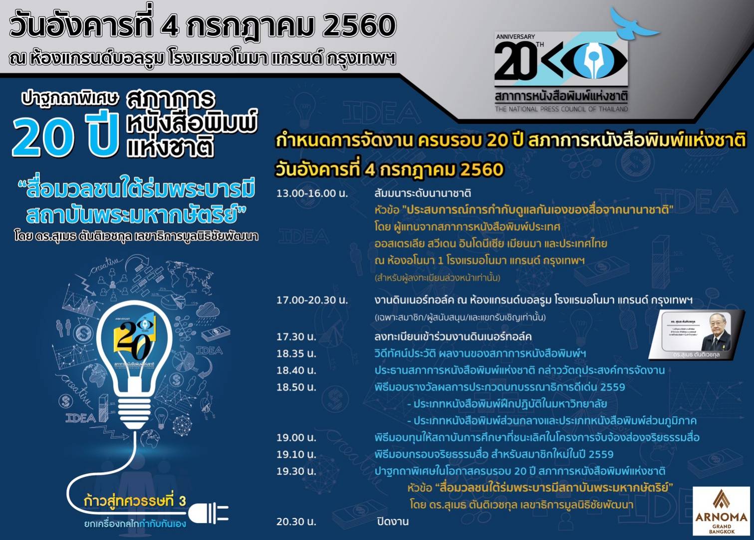 สภาการนสพ.จัดปาฐกถาพิเศษ วาระครอบรอบ 20 ปี 4 ก.ค.60