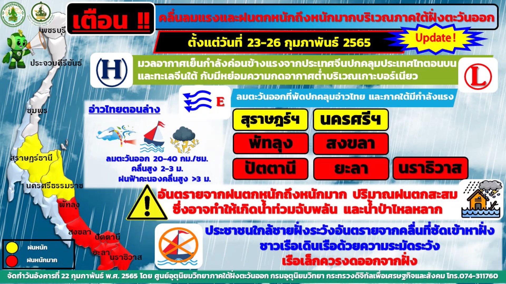 ประมงพื้นบ้านหยุดออกเรือ หลังอุตุใต้แจ้งเตือนคลื่นลมแรงและฝนตกหนัก