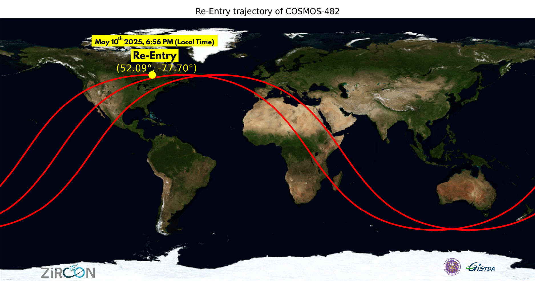 GISTDA อัปเดต!!! ช่วงเวลาที่ชิ้นส่วนยานอวกาศ COSMOS 482 ตกสู่โลก
