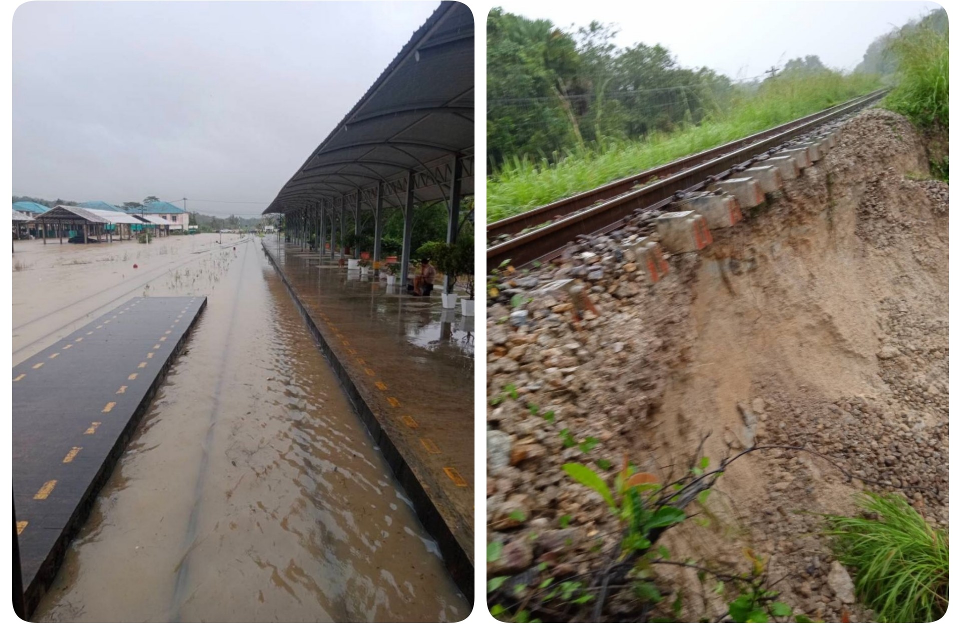 เส้นทางรถไฟสายขึ้นล่องหาดใหญ่น้ำท่วมถูกตัดขาดแล้ว