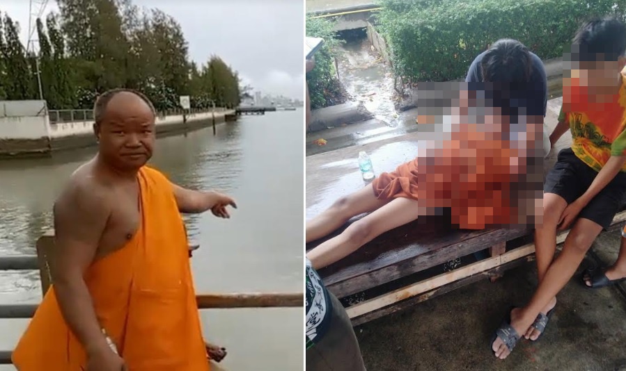 หลวงพี่วัดบางฝ้ายกระโดดลงช่วยเด็ก13ปีกำลังจมน้ำรอดตายหวุดหวิด
