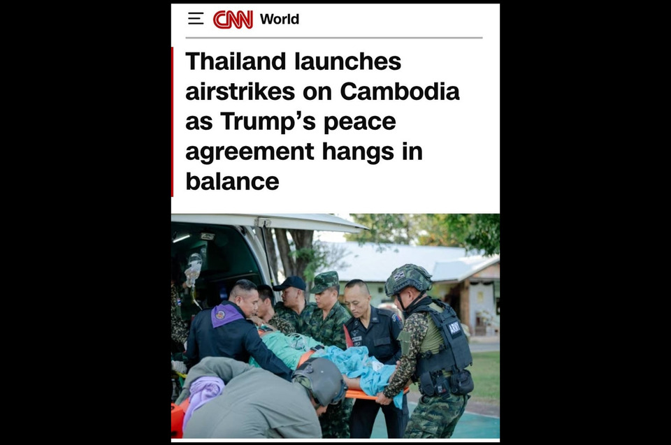 สื่อนอกตีข่าว!  "ไทย" เปิดฉากโจมตีทางอากาศต่อ "กัมพูชา" หลังเหตุปะทะชายแดน "ทหารไทย" ดับ 1 เจ็บ 7 