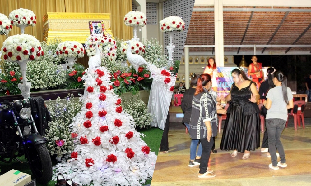 งานศพไม่เศร้า!! ชาวบ้าน อ.ปากท่อ จัดงานศพสามี จัดดนตรีเต้นหน้าศพ  