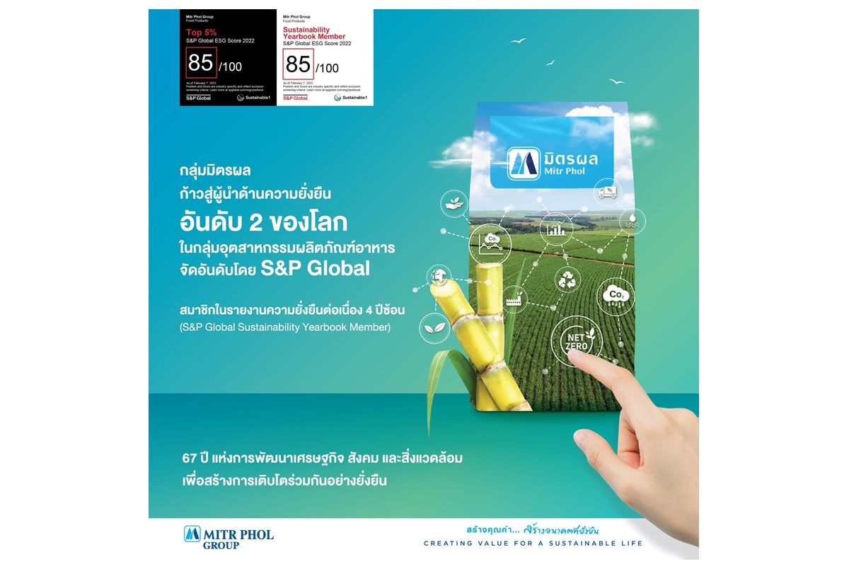 กลุ่มมิตรผลก้าวสู่ตำแหน่งผู้นำด้านการพัฒนาเพื่อความยั่งยืนอันดับที่ 2 ของโลกในกลุ่มอุตสาหกรรมผลิตภัณฑ์อาหารจาก S&P Global