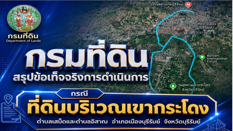 กรมที่ดิน สรุปข้อเท็จจริงปมที่ดินเขากระโดง บุรีรัมย์ แจงขั้นตอนดำเนินการพื้นที่ ต.เสม็ด-ต.อิสาณ