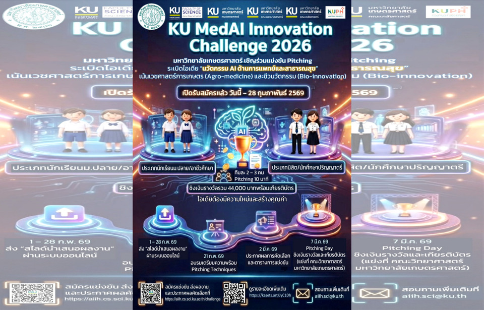มก. เปิดเวทีประวัติศาสตร์ “KU MedAI 2026” ปั้นนวัตกร AI การแพทย์ ชิงรางวัล–ต่อยอดธุรกิจจริง