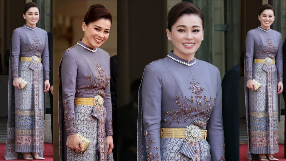 "พระราชินี" ทรงฉลองพระองค์ชุดไทยบรมพิมานประยุกต์ สไบสองชาย ผ้าไหมยกทอง งดงามร่วมสมัย สืบราชประเพณี