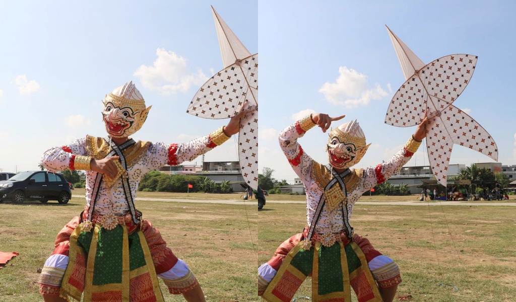 สีสันสุดฮา! "หนุมาน" ชักว่าว ในงานแข่งว่าวจุฬา-ปักเป้า เพื่อส่งเสริมศิลปวัฒนธรรมไทย