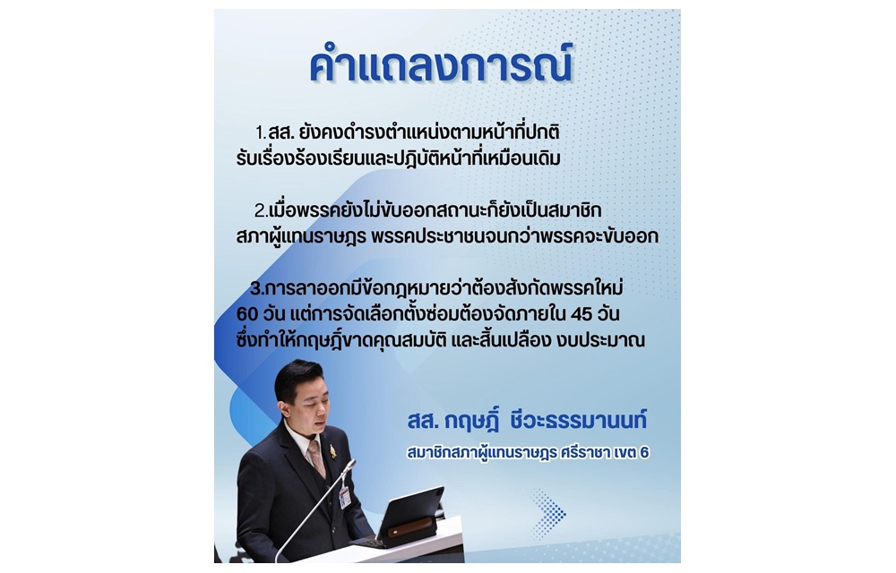 “กฤษฎิ์” ยันไม่ลาออก สส. ชี้ 3 เหตุผลรอพรรคขับออก ดรามาทัวร์ลงหนัก คนแห่เมนต์ “เลือกพรรคไม่ได้เลือกคุณ”