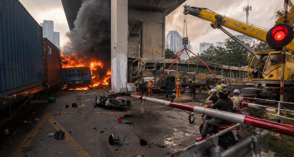 โครงสร้างล้มเหลว หรือ คนประมาท? ถอดชนวนโศกนาฏกรรม “รถไฟชนรถเมล์” มักกะสัน สังเวย 8 ศพ ใครต้องรับผิดชอบ!