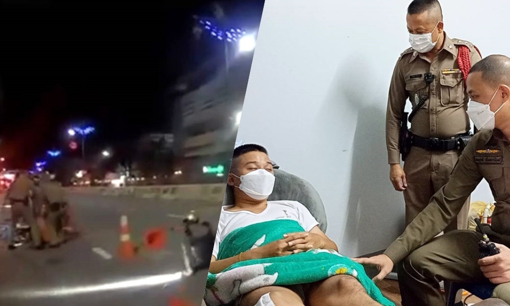 หนุ่มเมาซิ่งมอไซค์ ฝ่าจุดตรวจพุ่งชนอัดตำรวจบาดเจ็บ