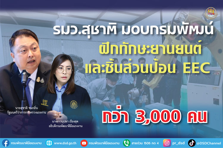 รมว.สุชาติ มอบกรมพัฒน์ ฝึกทักษะยานยนต์-ชิ้นส่วนป้อน EEC กว่า 3,000 คน