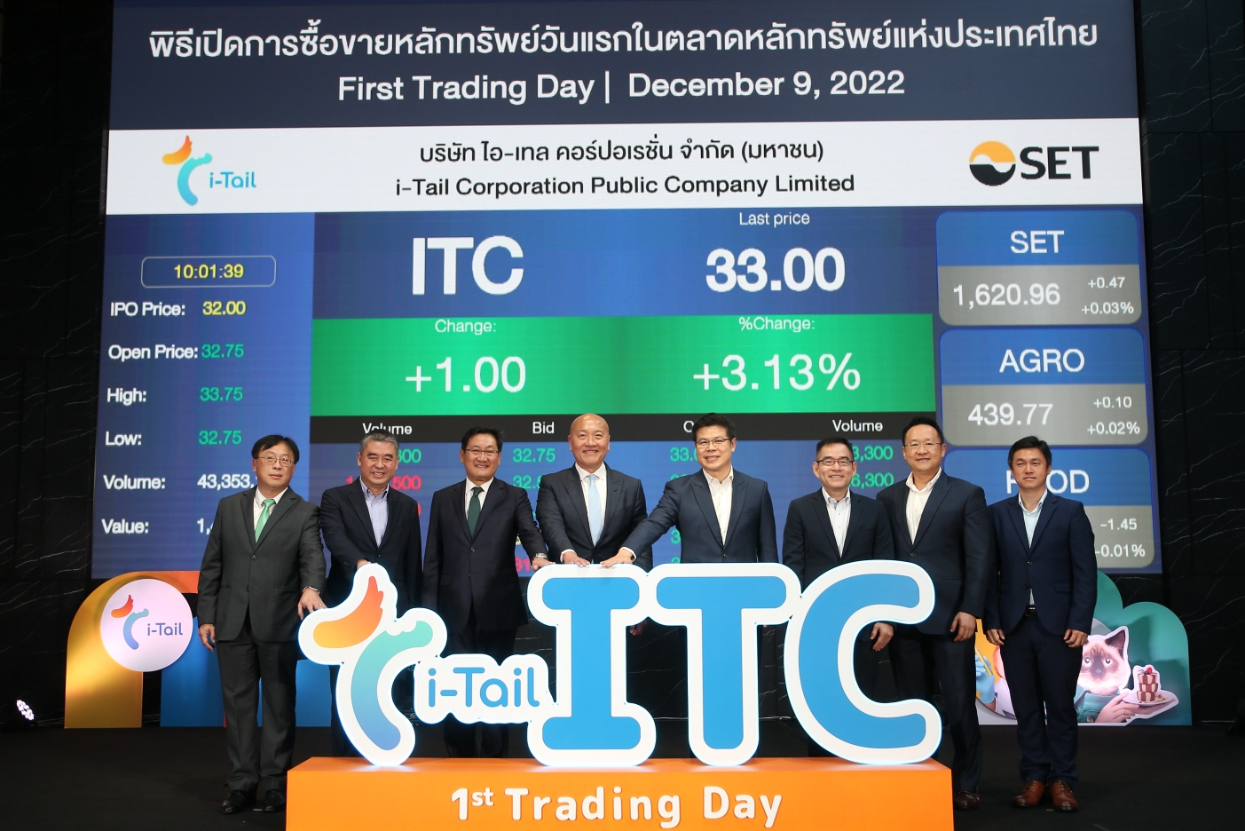 ไทยยูเนี่ยน ส่ง ITC ธุรกิจอาหารสัตว์เลี้ยงเข้าซื้อขายใน ตลท.วันแรก ประเดิมราคาเปิดตลาดที่ 32.75 บาท ดันมาร์เกตแคปทะลุแสนล้านบาทในชั่วโมงแรก 