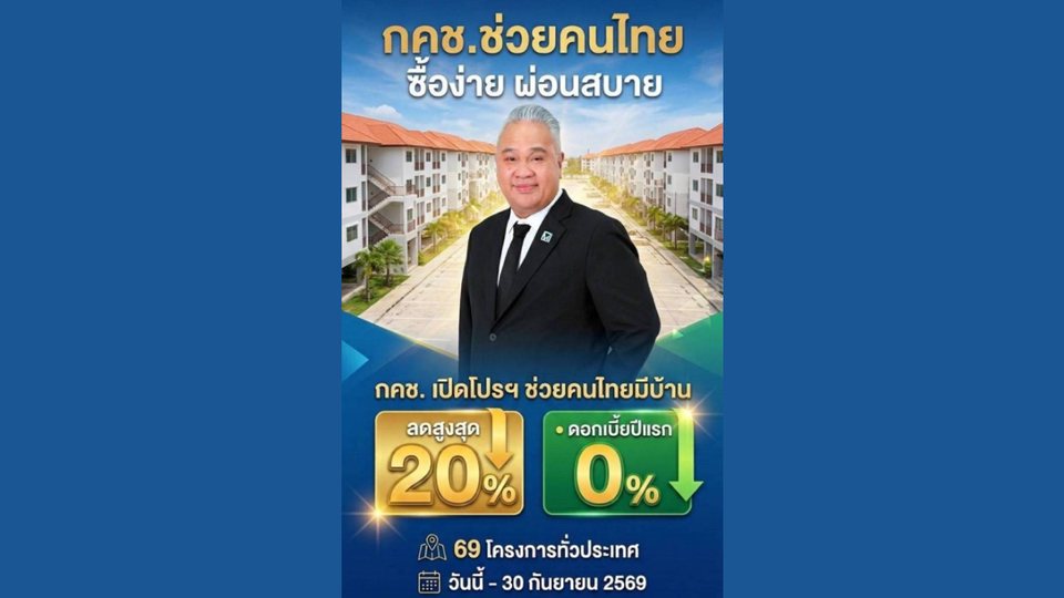 กคช. หนุนนโยบาย พม. ช่วยคนไทยมีบ้าน เปิดโปรลดสูงสุด 20%