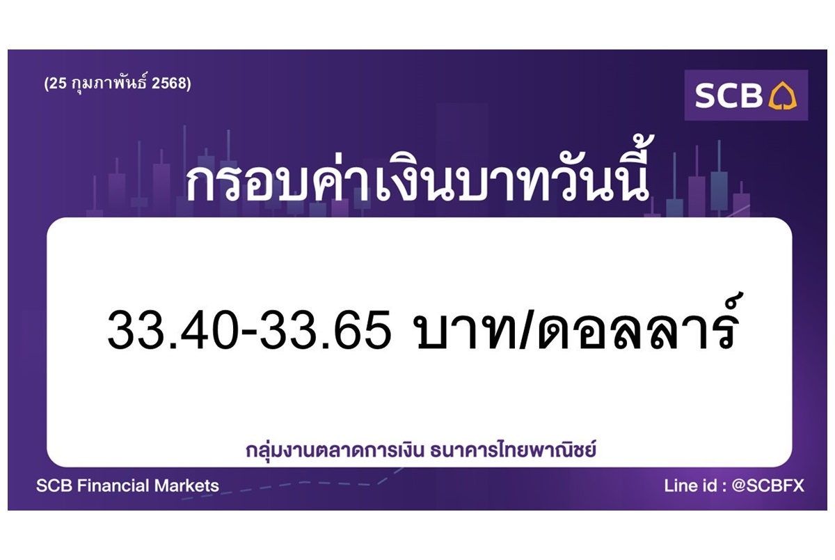 กลุ่มงานตลาดการเงิน ธนาคารไทยพาณิชย์ประเมินค่าเงินบาทวันนี้เคลื่อนไหวในกรอบ 33.40-33.65 บาท/ดอลลาร์