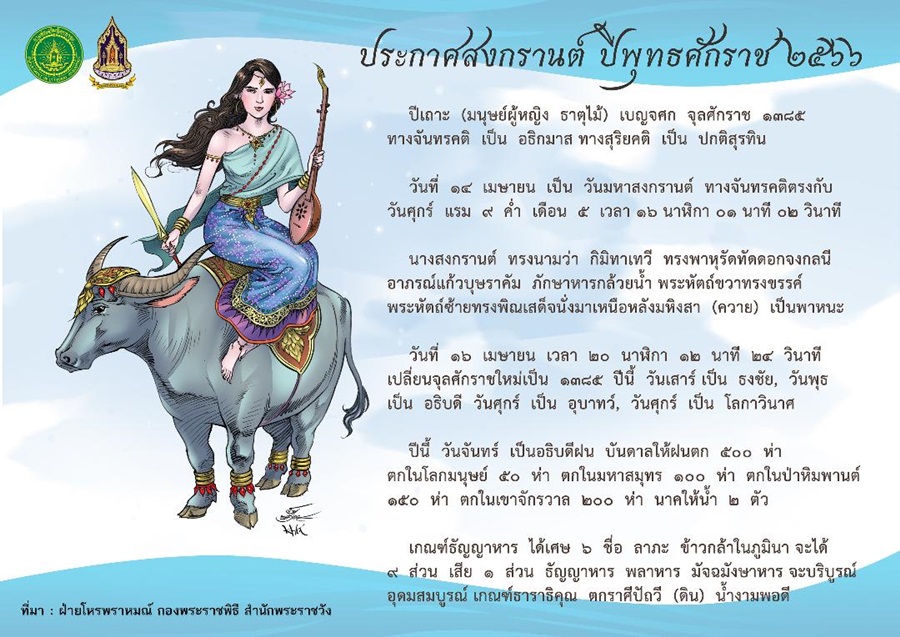 ประกาศนางสงกรานต์ปี66 ทรงนาม“กิมิทาเทวี”เสด็จนั่งมาเหนือหลังมหิงสา