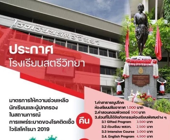 รร.สตรีวิทยา ประกาศมาตรการช่วยนร.-ผู้ปกครองช่วงโควิด 