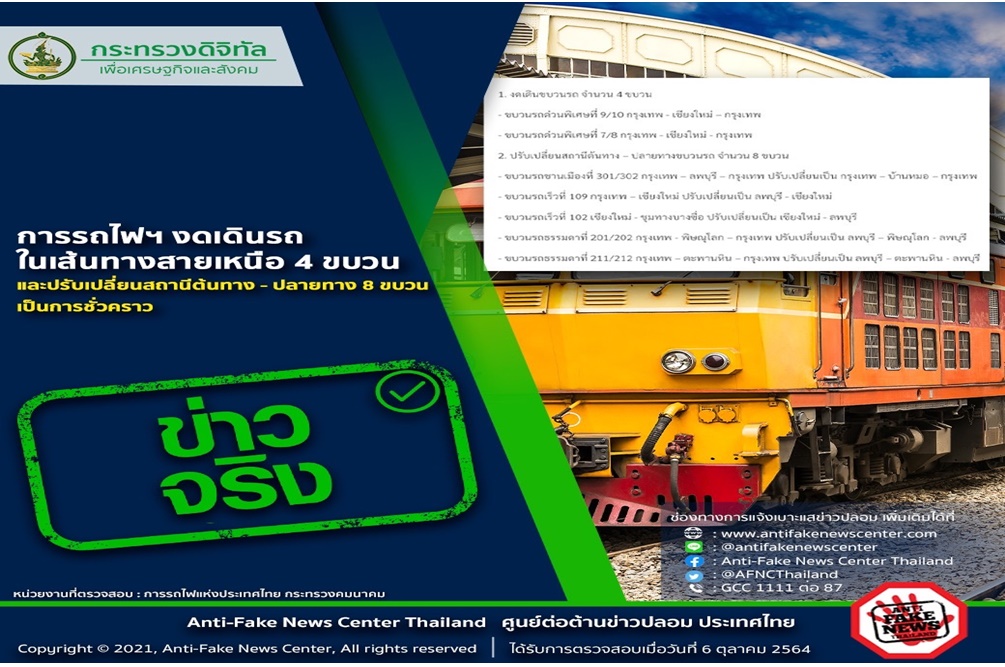 ตร.ยันการรถไฟฯ งดเดินรถในเส้นทางสายเหนือเป็นความจริง