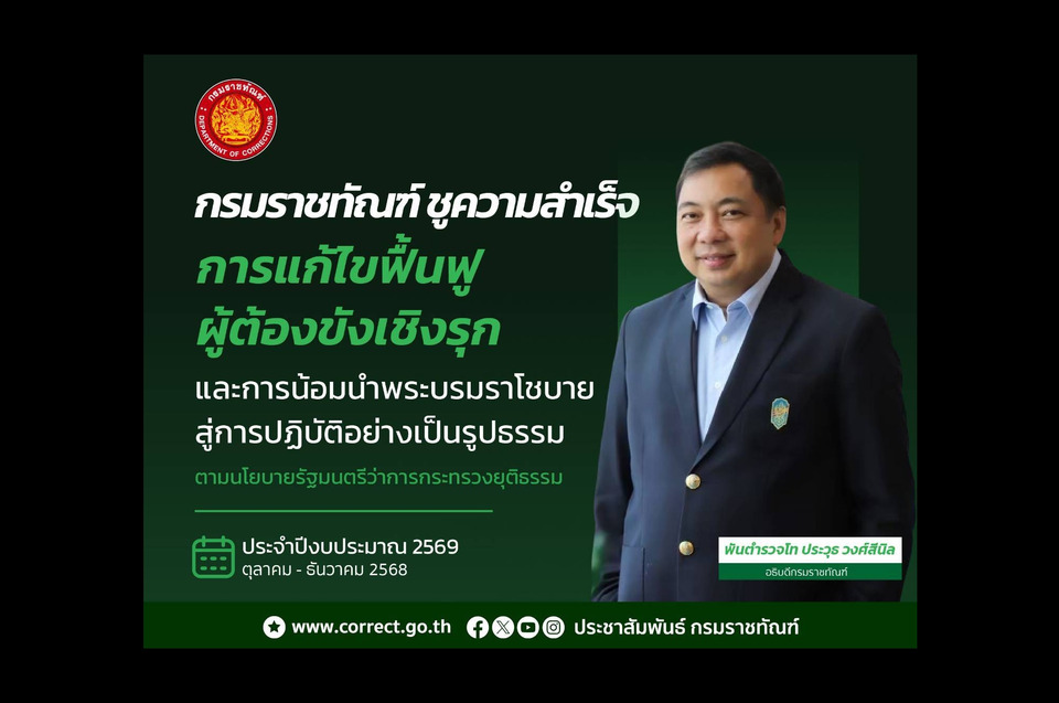 "ราชทัณฑ์" โชว์ผลงานไตรมาสแรก ฟื้นฟูผู้ต้องขังเชิงรุก น้อมนำพระบรมราโชบาย คืนคนดีสู่สังคม