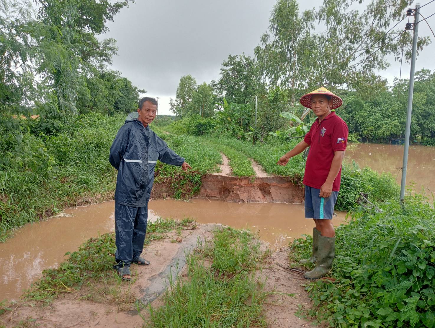 เกษตรกรกาฬสินธุ์อ่วมฝนตกหนักน้ำป่าดงระแนงทะลักซัดถนนขาดบ่อปลาเสียหายยับ