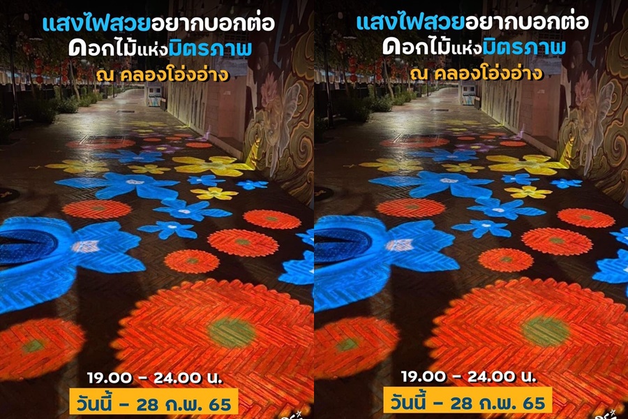 ชวนชมศิลปะแสงไฟ "ดอกไม้มิตรภาพ" คลองโอ่งอ่าง 