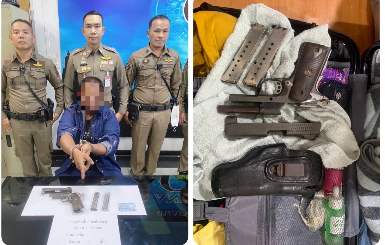 รวบหนุ่มใหญ่พกปืนลูกซองเถื่อนเข้าสถานีขนส่งหมอชิตถูกจับทันควัน