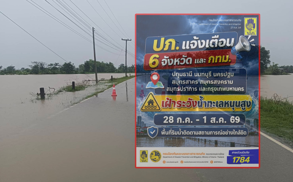 เตือน 6 จังหวัดภาคกลาง-กทม. เฝ้าระวังน้ำทะเลหนุนสูง 28 ก.ค.-1 ส.ค. 2569 เสี่ยงน้ำล้นตลิ่ง