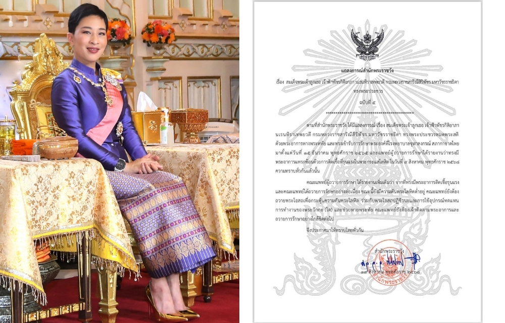 "สำนักพระราชวัง" ออกแถลงการณ์เรื่อง "เจ้าฟ้าพัชรกิติยาภาฯ" ทรงพระประชวร ฉบับ 5