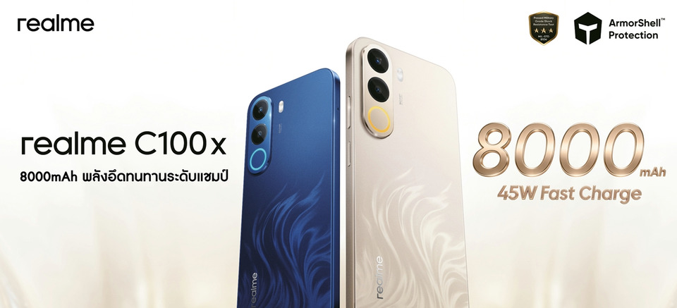 มาแล้ว! realme C100x สมาร์ตโฟนสายอึด แบต 8000mAh ทนสุด เปิดขาย 25 พ.ค.นี้
