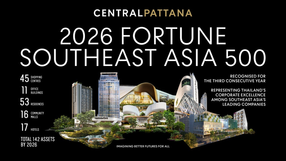 เซ็นทรัลพัฒนา ครองอันดับ 1 กลุ่มอสังหาฯ ไทย ติด Fortune Southeast Asia 500 ปี 2026 ต่อเนื่อง 3 ปีซ้อน