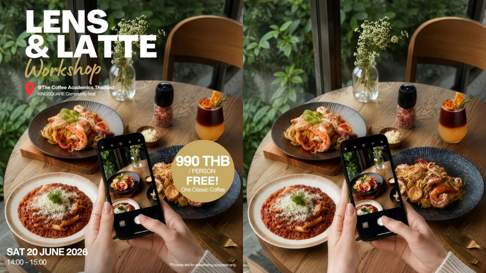 20 มิ.ย. เดอะ คอฟฟี่ อะคาเดมิคส์ คิงสแควร์ จัดเวิร์กช้อป Lens & Latte ถ่ายอาหารด้วยมือถือ 