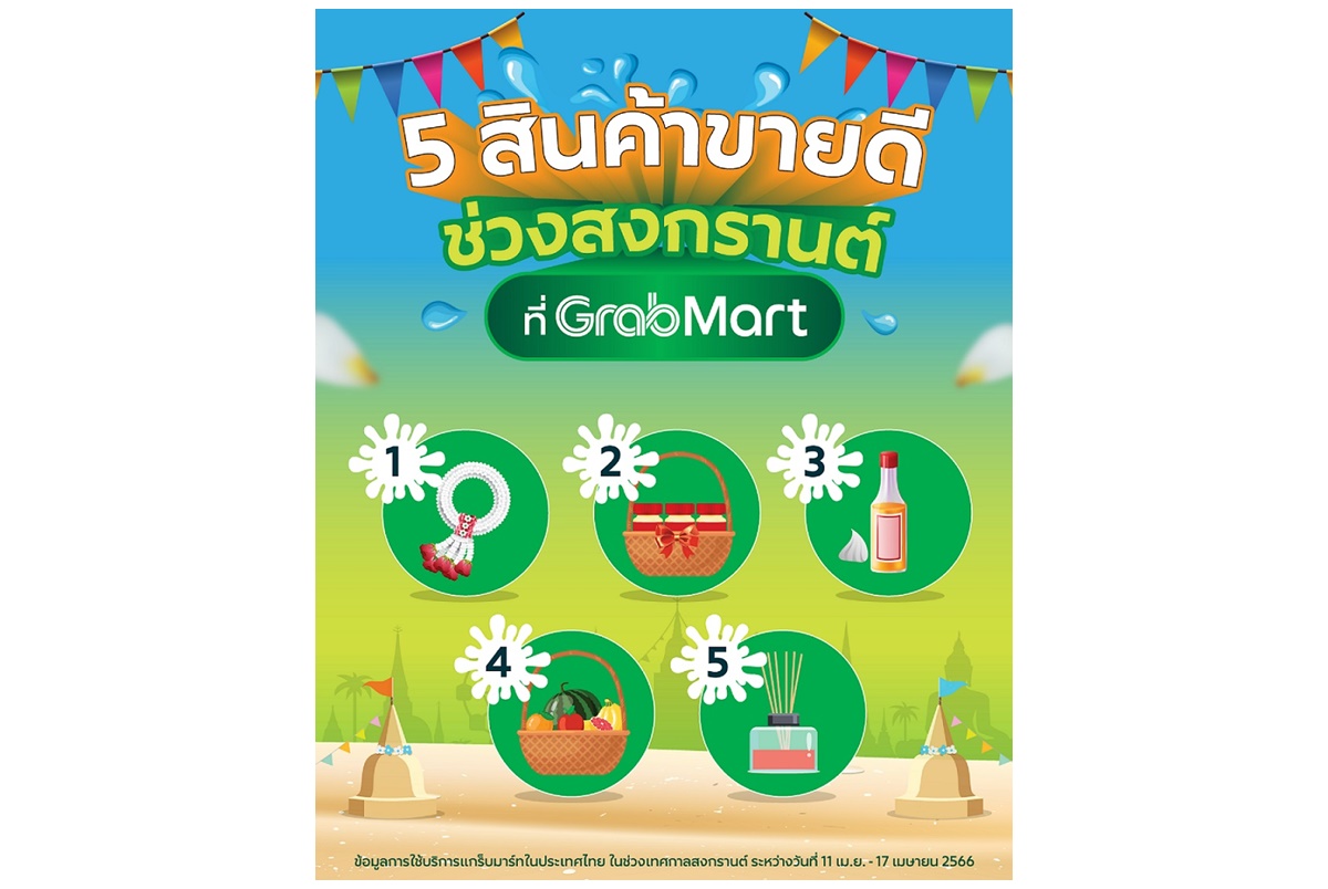 แกร็บมาร์ท เปิด 5 สินค้าขายดีช่วงสงกรานต์ 