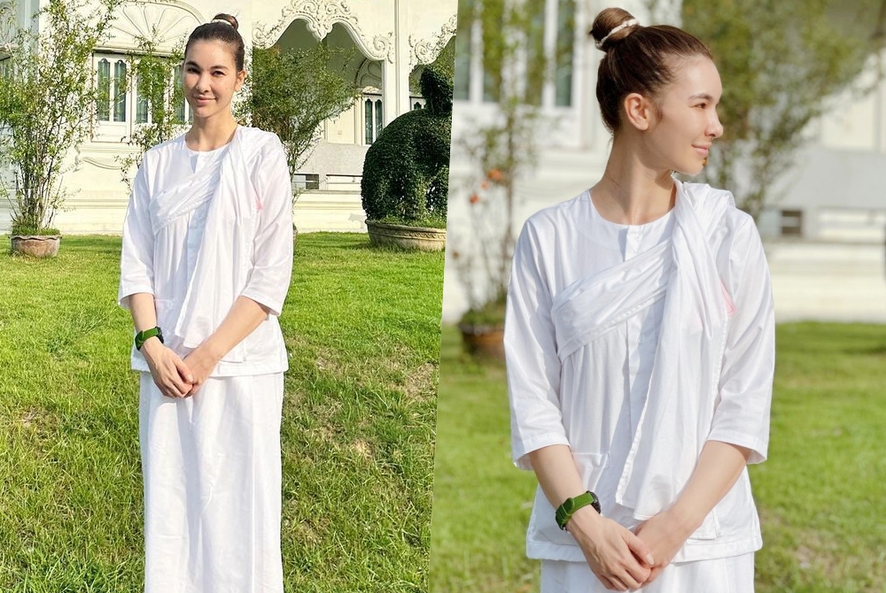 แห่อนุโมทนา! "โบว์ เบญจวรรณ" นุ่งขาวเข้าวัดปฏิบัติธรรม 