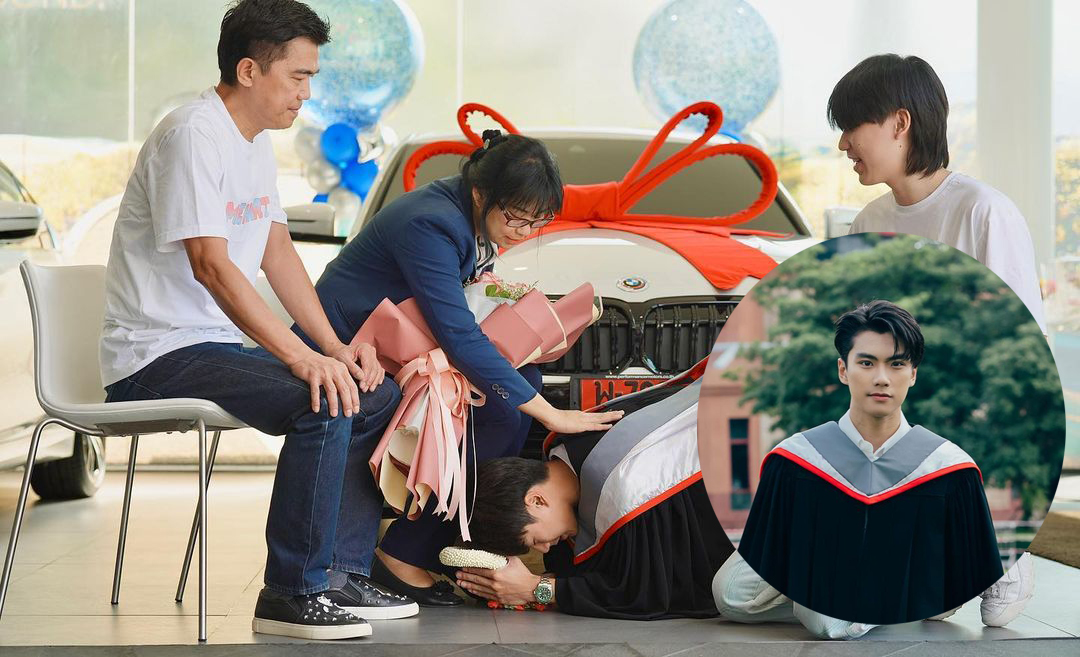 สุดปลื้ม! 'โอม ภวัต' กราบเท้าแม่ ถอย BMW ป้ายแดงให้เป็นของขวัญหลังเรียนจบ