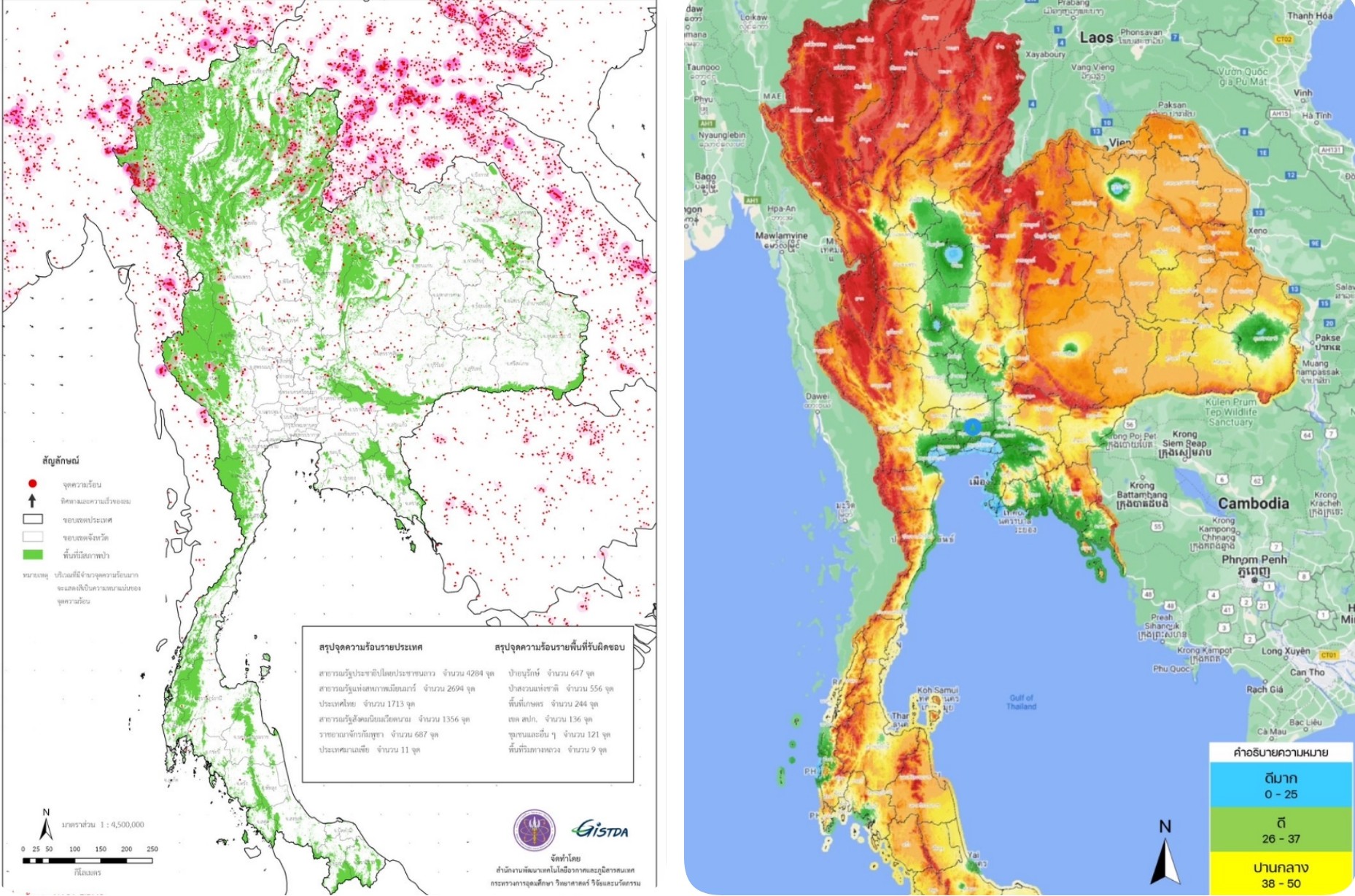 จุดความร้อนของไทยพุ่งสูงขึ้นอย่างต่อเนื่องพบ 1,713 จุด ในขณะที่ สปป.ลาว พีคสุดถึง 4,284 จุด