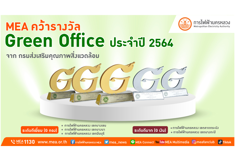 MEA คว้า 5 รางวัล โครงการสำนักงานสีเขียว (Green Office) ประจำปี 2564 