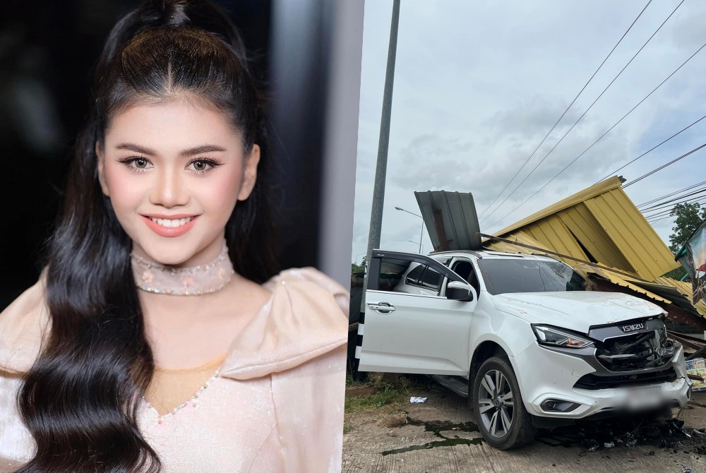 "แอ้ม ชลธิชา" ลูกทุ่งสาวคนดังประสบอุบัติเหตุรถชนศาลา