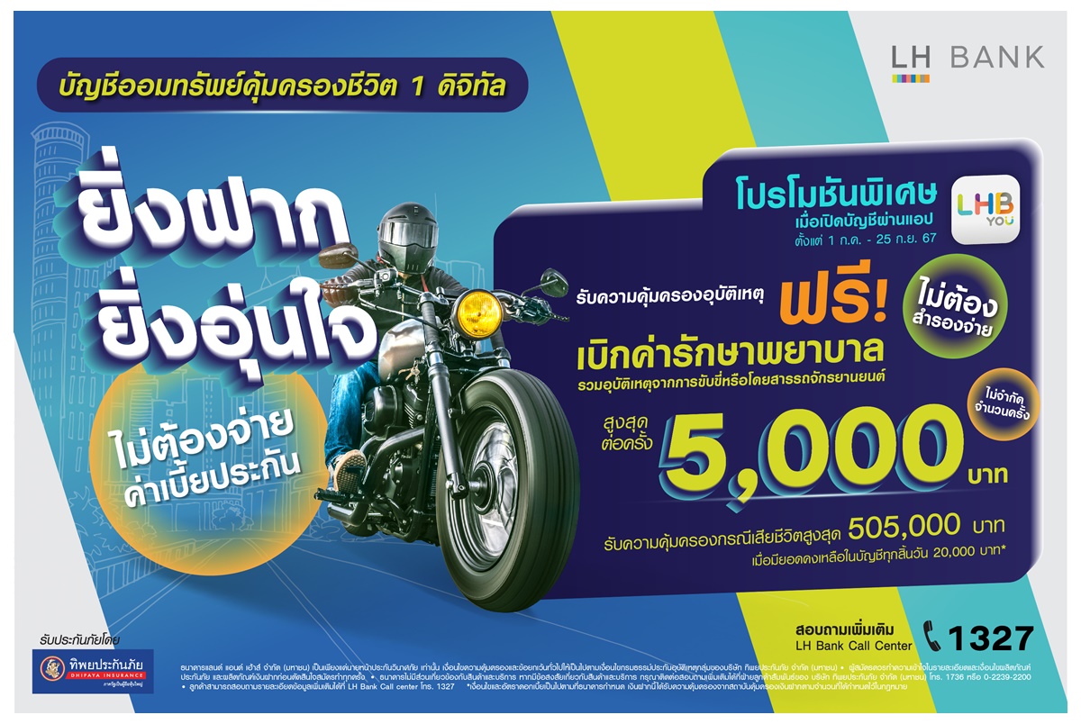 "LH Bank" ลุยเงินฝาก แถมฟรีความคุ้มครอง ออกโปรโมชันพิเศษ เมื่อเปิดออมทรัพย์คุ้มครองชีวิต 1 ดิจิทัล ผ่านแอป LHB You  